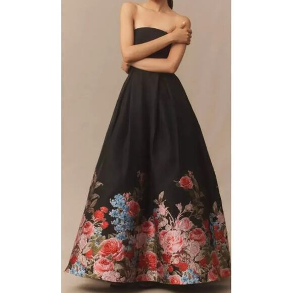 Mac Duggal Dresses & Skirts - Mac Duggal Black Floral Brocade Bottom Strapless Maxi Dress Sz 16 NWT